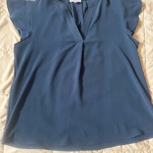 Calvin Klein Teal-Blue V-Neck Cap Sleeve Blouse